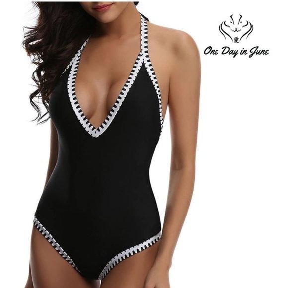 Tempt Me Other - Vintage Deep V Neck Halter Backless Monokini